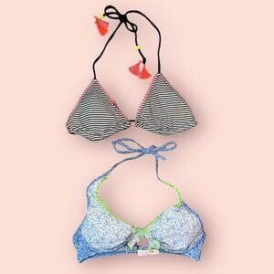 Victoria's Secret Y2K Triangle String Bikini Top Lot Adjustable Size Small 32C